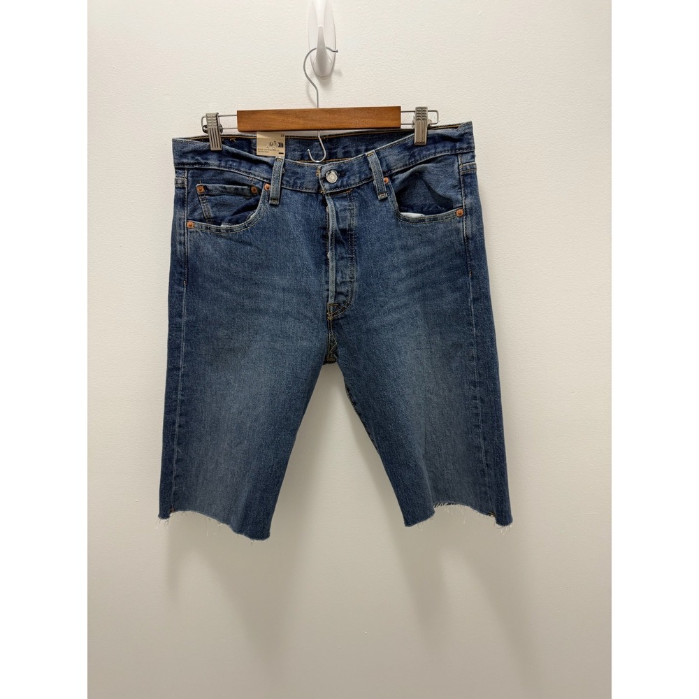 Levis 501 Original Cut Off Jean Shorts Mens 33 Blue Denim Stretch Button Fly NEW